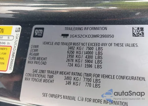 2021 GMC Yukon 4Wd At4 from USA, damaged, VIN 1GKS2CKD3MR398850